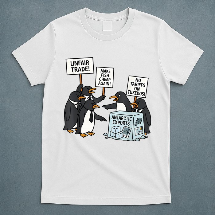 Penguins Protest Against Tariffs Funny Penguin Tariff T-Shirt