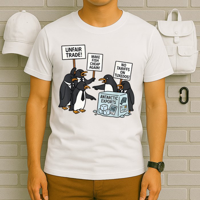 Penguins Protest Against Tariffs Funny Penguin Tariff T-Shirt