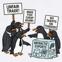Penguins Protest Against Tariffs Funny Penguin Tariff T-Shirt