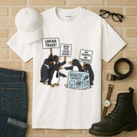 Penguins Protest Against Tariffs Funny Penguin Tariff Tall T-Shirt