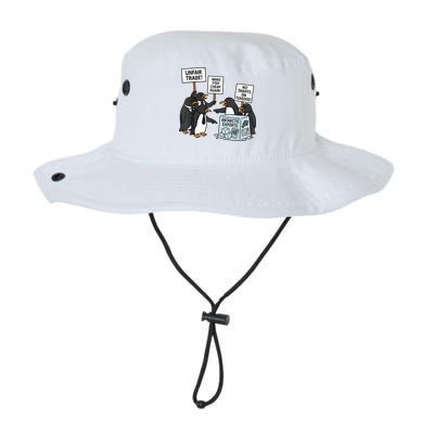 Penguins Protest Against Tariffs Funny Penguin Tariff Bucket Hat