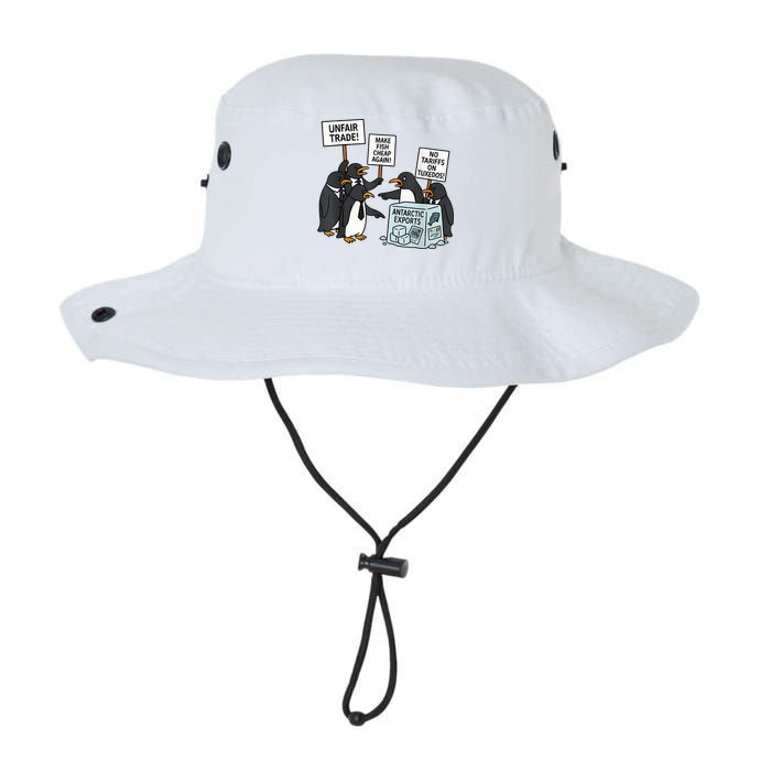 Penguins Protest Against Tariffs Funny Penguin Tariff Bucket Hat
