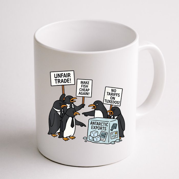 Penguins Protest Against Tariffs Funny Penguin Tariff Mug