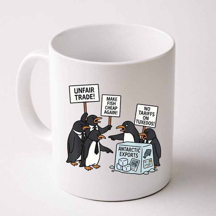 Penguins Protest Against Tariffs Funny Penguin Tariff Mug