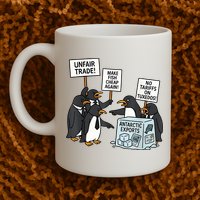 Penguins Protest Against Tariffs Funny Penguin Tariff Mug