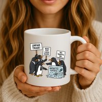 Penguins Protest Against Tariffs Funny Penguin Tariff Mug