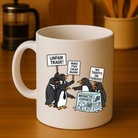 Penguins Protest Against Tariffs Funny Penguin Tariff Mug