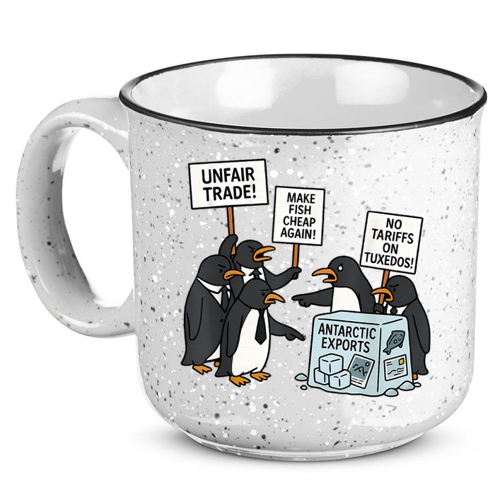 Penguins Protest Against Tariffs Funny Penguin Tariff 15oz Campfire Ceramic Mug