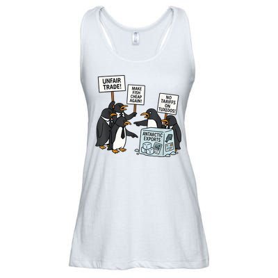 Penguins Protest Against Tariffs Funny Penguin Tariff Ladies Essential Flowy Tank