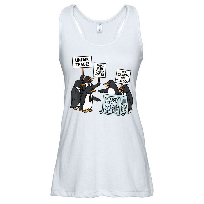 Penguins Protest Against Tariffs Funny Penguin Tariff Ladies Essential Flowy Tank