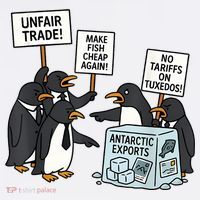 Penguins Protest Against Tariffs Funny Penguin Tariff Flat Bill Trucker Hat
