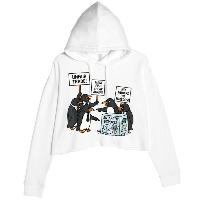 Penguins Protest Against Tariffs Funny Penguin Tariff Crop Fleece Hoodie