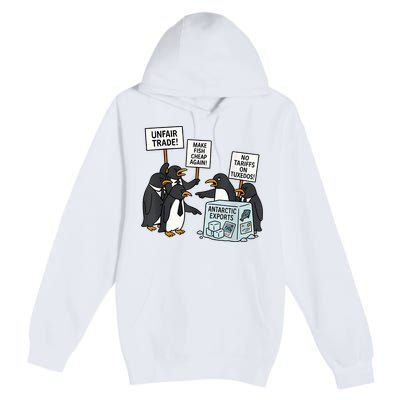 Penguins Protest Against Tariffs Funny Penguin Tariff Premium Pullover Hoodie