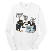 Penguins Protest Against Tariffs Funny Penguin Tariff Tall Long Sleeve T-Shirt