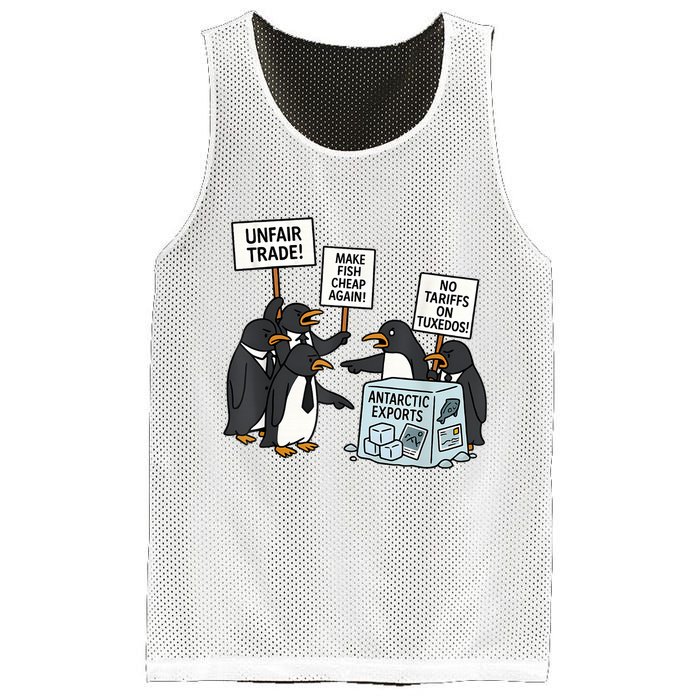 Penguins Protest Against Tariffs Funny Penguin Tariff Mesh Reversible Basketball Jersey Tank