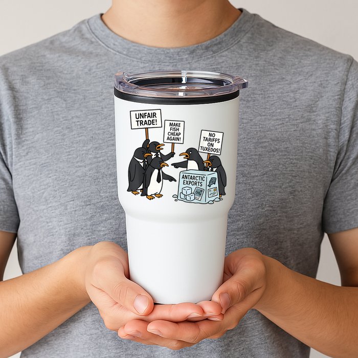 Penguins Protest Against Tariffs Funny Penguin Tariff Tumbler