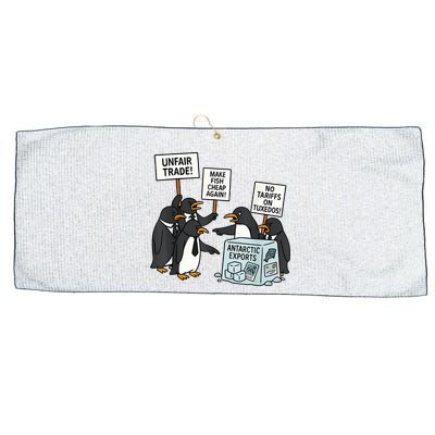 Penguins Protest Against Tariffs Funny Penguin Tariff Large Microfiber Waffle Golf Towel