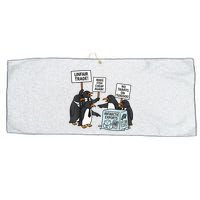 Penguins Protest Against Tariffs Funny Penguin Tariff Large Microfiber Waffle Golf Towel