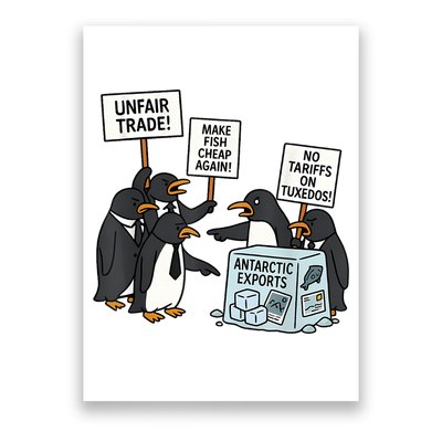 Penguins Protest Against Tariffs Funny Penguin Tariff Poster
