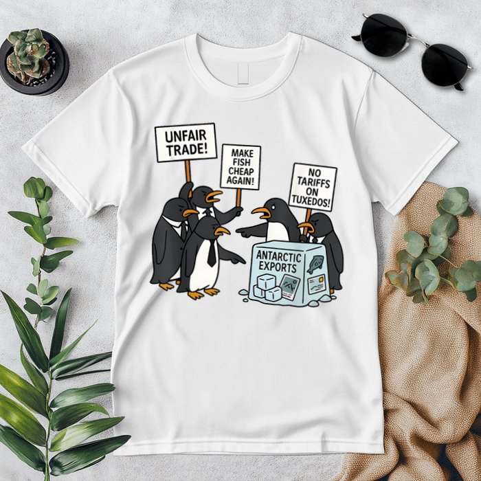 Penguins Protest Against Tariffs Funny Penguin Tariff Premium T-Shirt