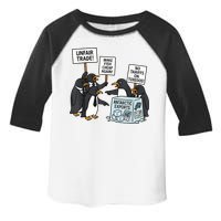 Penguins Protest Against Tariffs Funny Penguin Tariff Toddler Fine Jersey T-Shirt