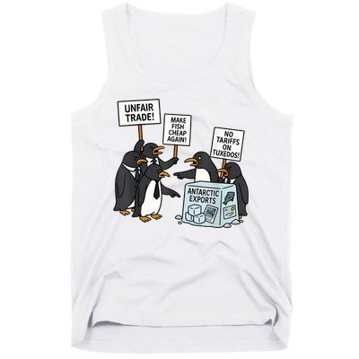 Penguins Protest Against Tariffs Funny Penguin Tariff Tank Top