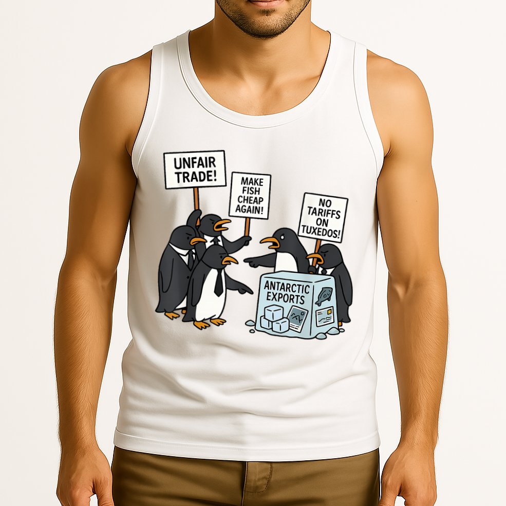 Penguins Protest Against Tariffs Funny Penguin Tariff Tank Top
