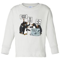 Penguins Protest Against Tariffs Funny Penguin Tariff Toddler Long Sleeve Shirt