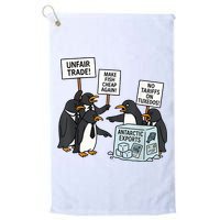 Penguins Protest Against Tariffs Funny Penguin Tariff Golf Towel