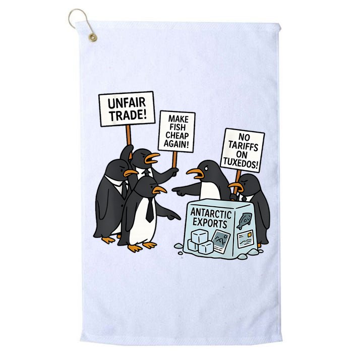 Penguins Protest Against Tariffs Funny Penguin Tariff Golf Towel