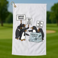 Penguins Protest Against Tariffs Funny Penguin Tariff Golf Towel