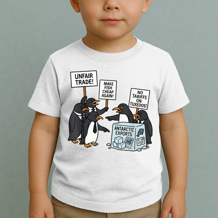 Penguins Protest Against Tariffs Funny Penguin Tariff Toddler T-Shirt