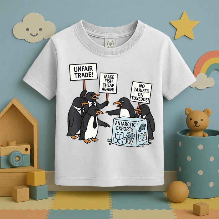 Penguins Protest Against Tariffs Funny Penguin Tariff Toddler T-Shirt