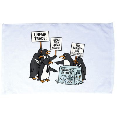 Penguins Protest Against Tariffs Funny Penguin Tariff Microfiber Hand Towel