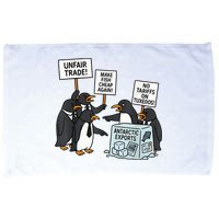 Penguins Protest Against Tariffs Funny Penguin Tariff Microfiber Hand Towel