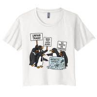 Penguins Protest Against Tariffs Funny Penguin Tariff Crop Top