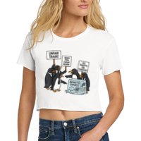 Penguins Protest Against Tariffs Funny Penguin Tariff Crop Top