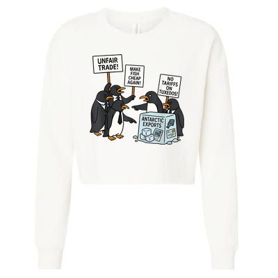 Penguins Protest Against Tariffs Funny Penguin Tariff Cropped Pullover Crew