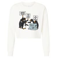 Penguins Protest Against Tariffs Funny Penguin Tariff Cropped Pullover Crew
