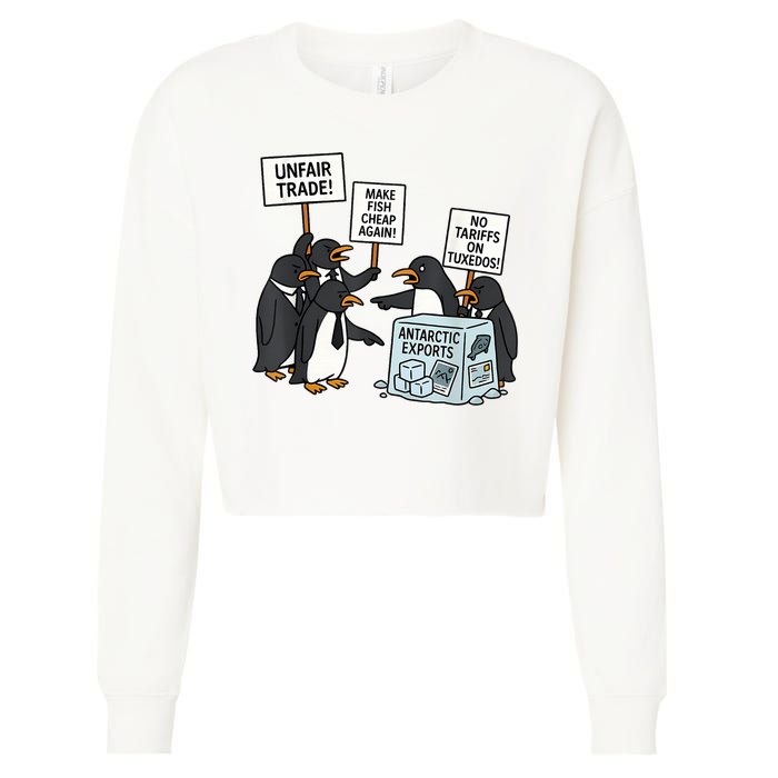 Penguins Protest Against Tariffs Funny Penguin Tariff Cropped Pullover Crew