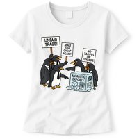 Penguins Protest Against Tariffs Funny Penguin Tariff Womens T-Shirt