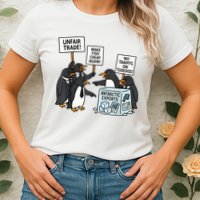 Penguins Protest Against Tariffs Funny Penguin Tariff Womens T-Shirt