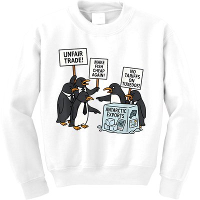 Penguins Protest Against Tariffs Funny Penguin Tariff Kids Sweatshirt