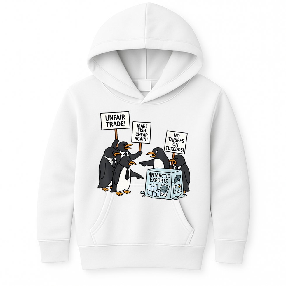 Penguins Protest Against Tariffs Funny Penguin Tariff Kids Hoodie