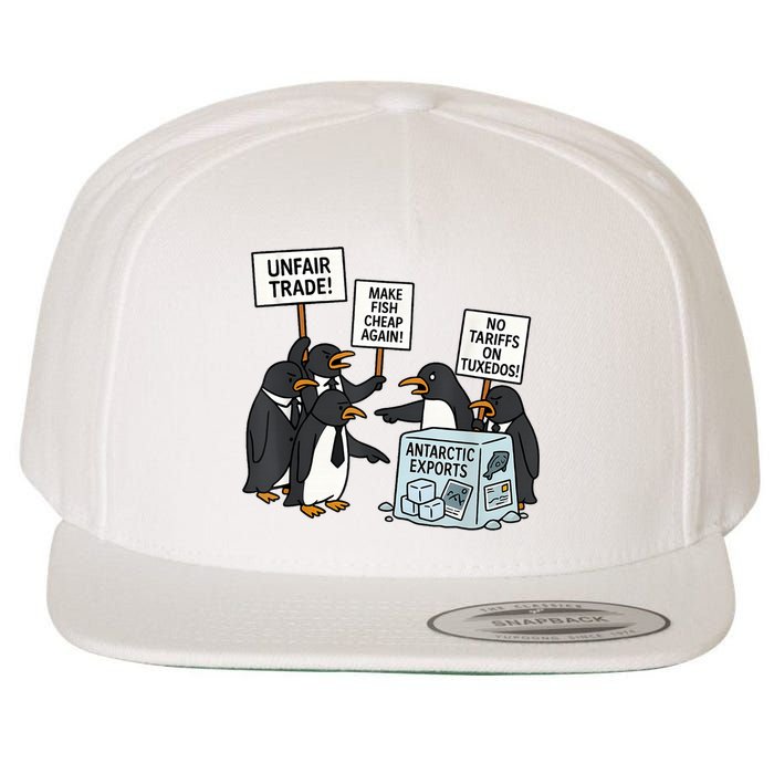 Penguins Protest Against Tariffs Funny Penguin Tariff Wool Snapback Cap