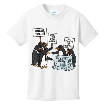 Penguins Protest Against Tariffs Funny Penguin Tariff Kids T-Shirt