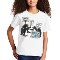 Penguins Protest Against Tariffs Funny Penguin Tariff Kids T-Shirt