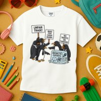 Penguins Protest Against Tariffs Funny Penguin Tariff Kids T-Shirt