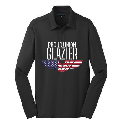 Patriotic Proud American Pro Trade Union Window Glazier Gift Silk Touch Performance Long Sleeve Polo