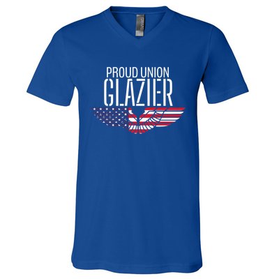 Patriotic Proud American Pro Trade Union Window Glazier Gift V-Neck T-Shirt